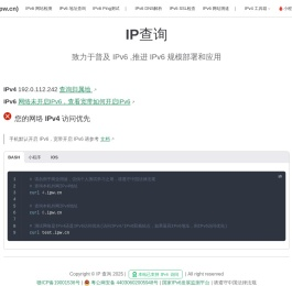 IP查询(ipw.cn) | IPv6测试 | IPv6在线Ping测试 | IPv6网站检测 | IPv6网站测速 | IPv6地址查询 | IP查询(ipw.cn)